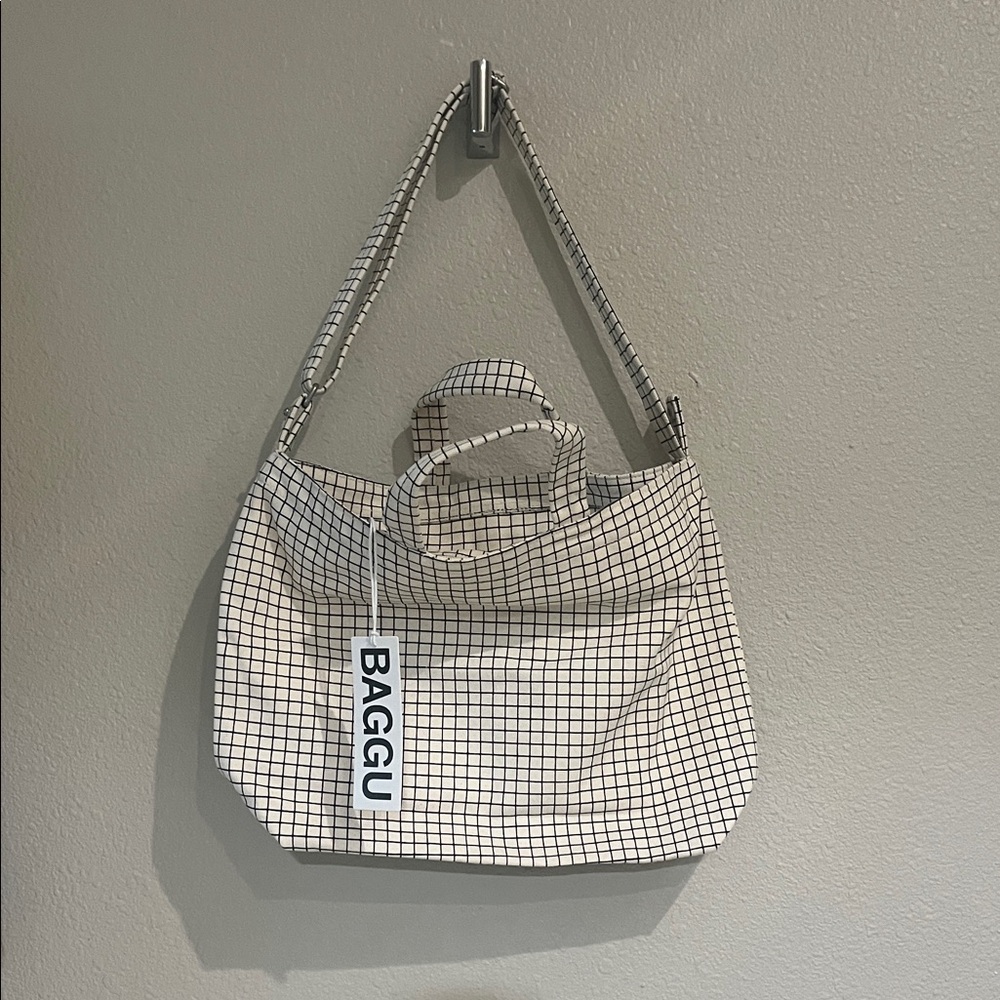 Baggu Horizontal Zip Duck Bag, Natural Grid Pattern
